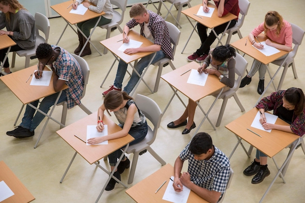 students sitting at their desks taking a test